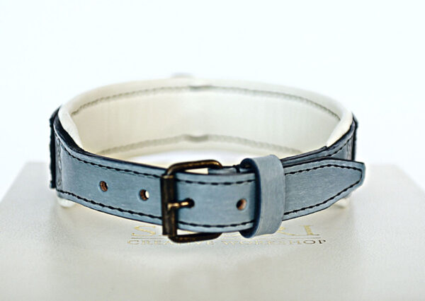 Baby blue leather personalized dog collar BLUE SARDI by SAURI