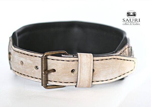 Beige leather big dog collar RAGNAR by Workshop Sauri scaled 1