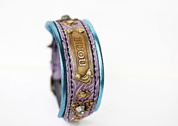 Bling dog collar with name and gems ROCOCO by SAURI