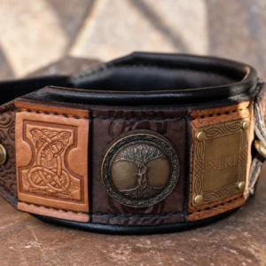 Brown leather dog collar with black padding IMPERIAL by SAURI