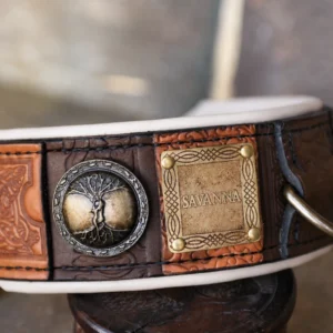 Brown leather personalized dog collar IMPERIAL by SAURI