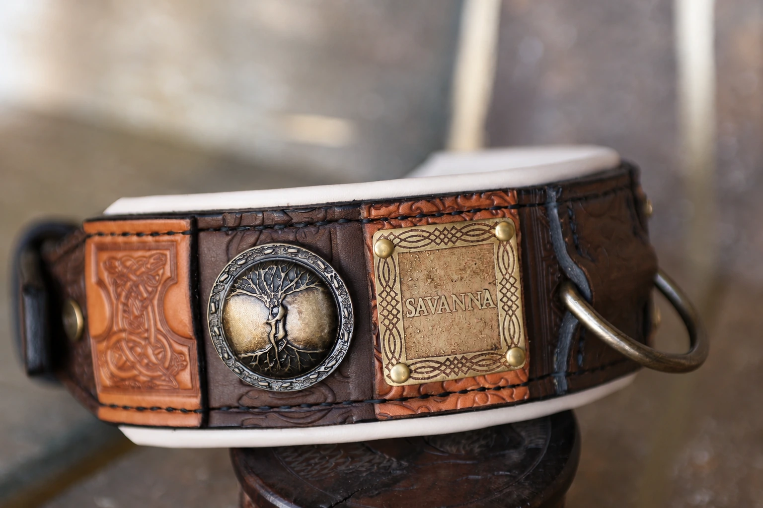 Brown leather personalized dog collar IMPERIAL by SAURI