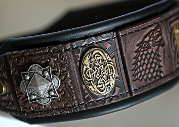 Custom embellished leather dog collar with name MATTIS by SAURI