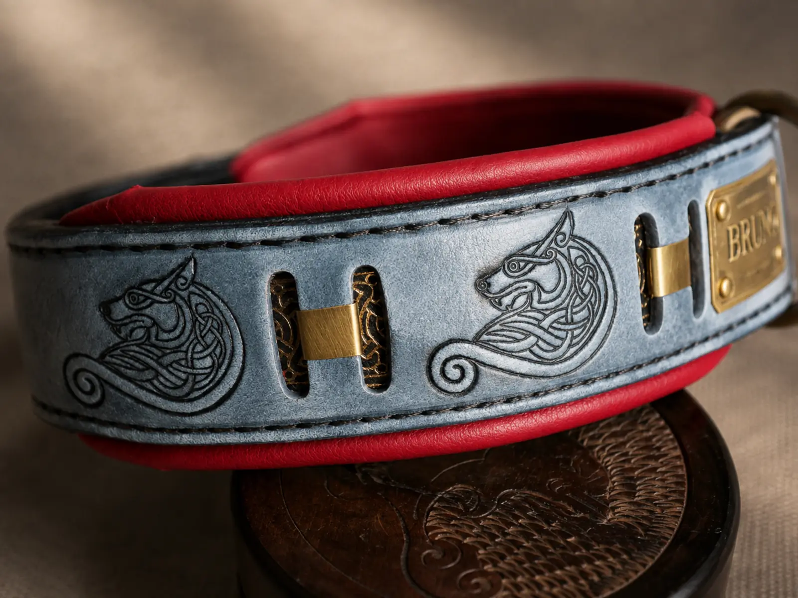 Fenrir gray wolf themed viking dog collar with name by SAURI