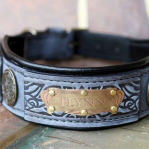 Grey leather dog collar nameplate