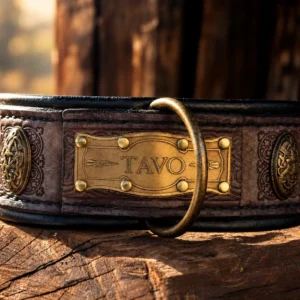 Handcrafted rustic leather dog collar SARDI by SAURI