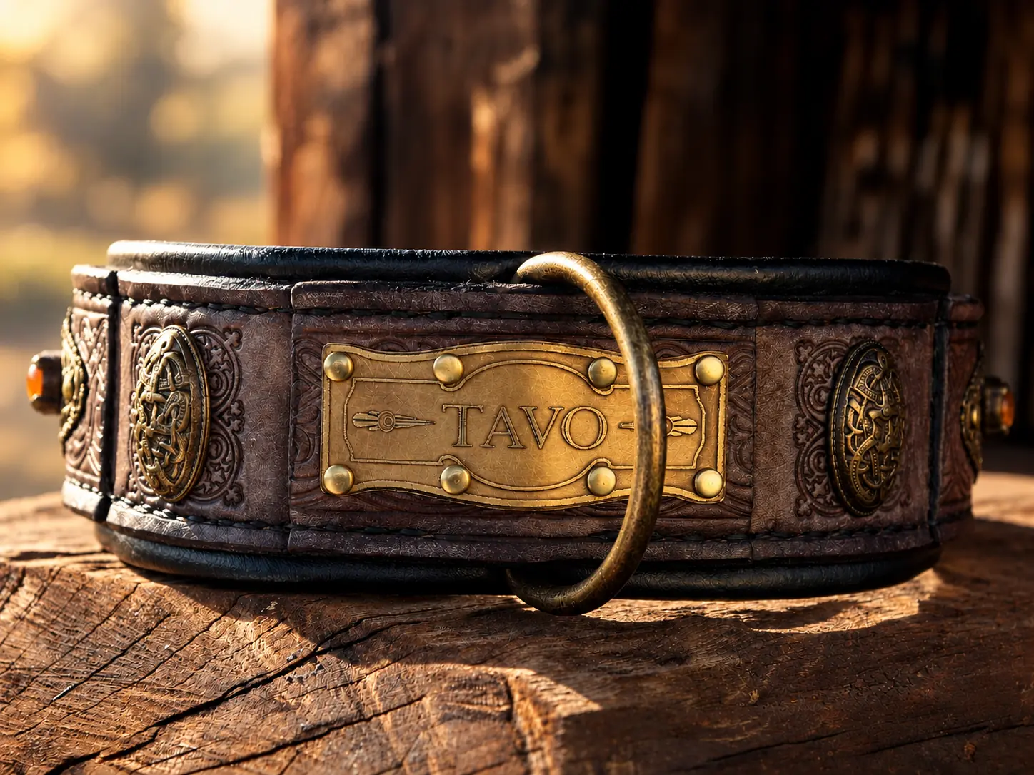 Handcrafted rustic leather dog collar SARDI by SAURI