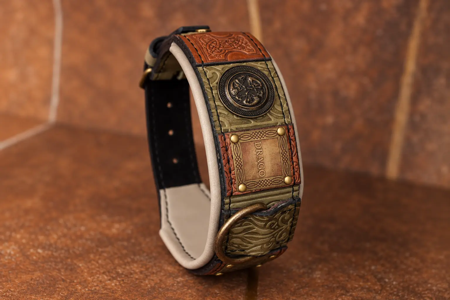 Handmade leather dog collar Green Imperial by SAURI