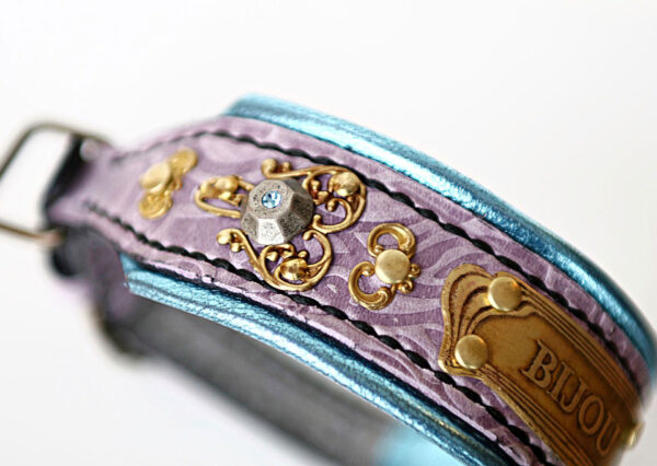 Lavender leather bling dog collar with name by SAURI