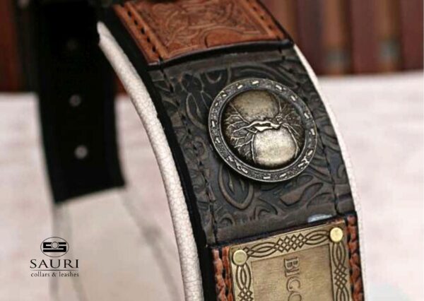Leather dog collar with Celtic embellishments IMPERIAL by Workshop Sauri scaled 1
