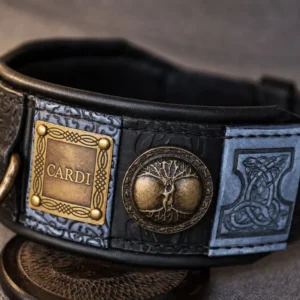 Luxury black and grey leather dog collar BLACK IMPERIAL by SAURI