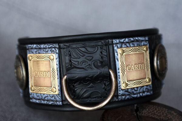 Luxury black and grey personalized dog collar by Workshop Sauri