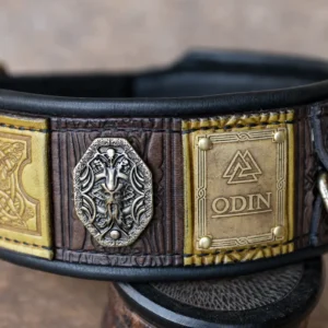 ODIN custom engraved big dog collar in brown and pistachio leather