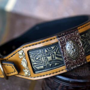 Ocher leather dog collar CHANDRA by Workshop Sauri filigree