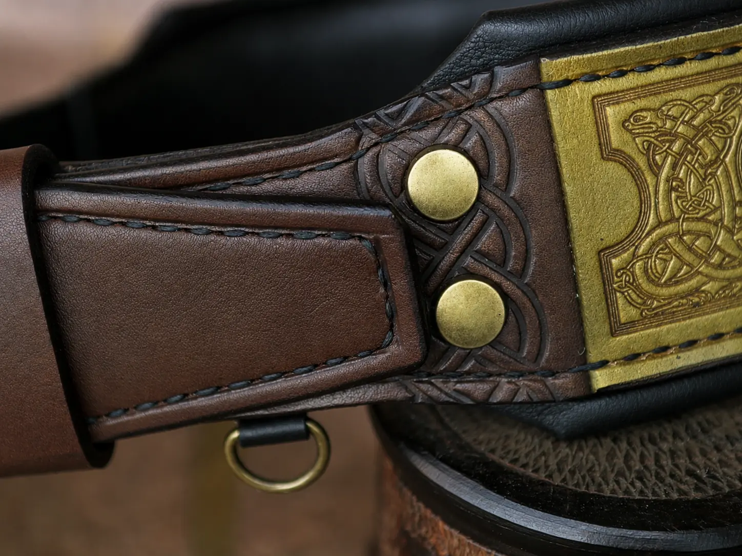 Odin handcrafted leather dog collar buckle detail