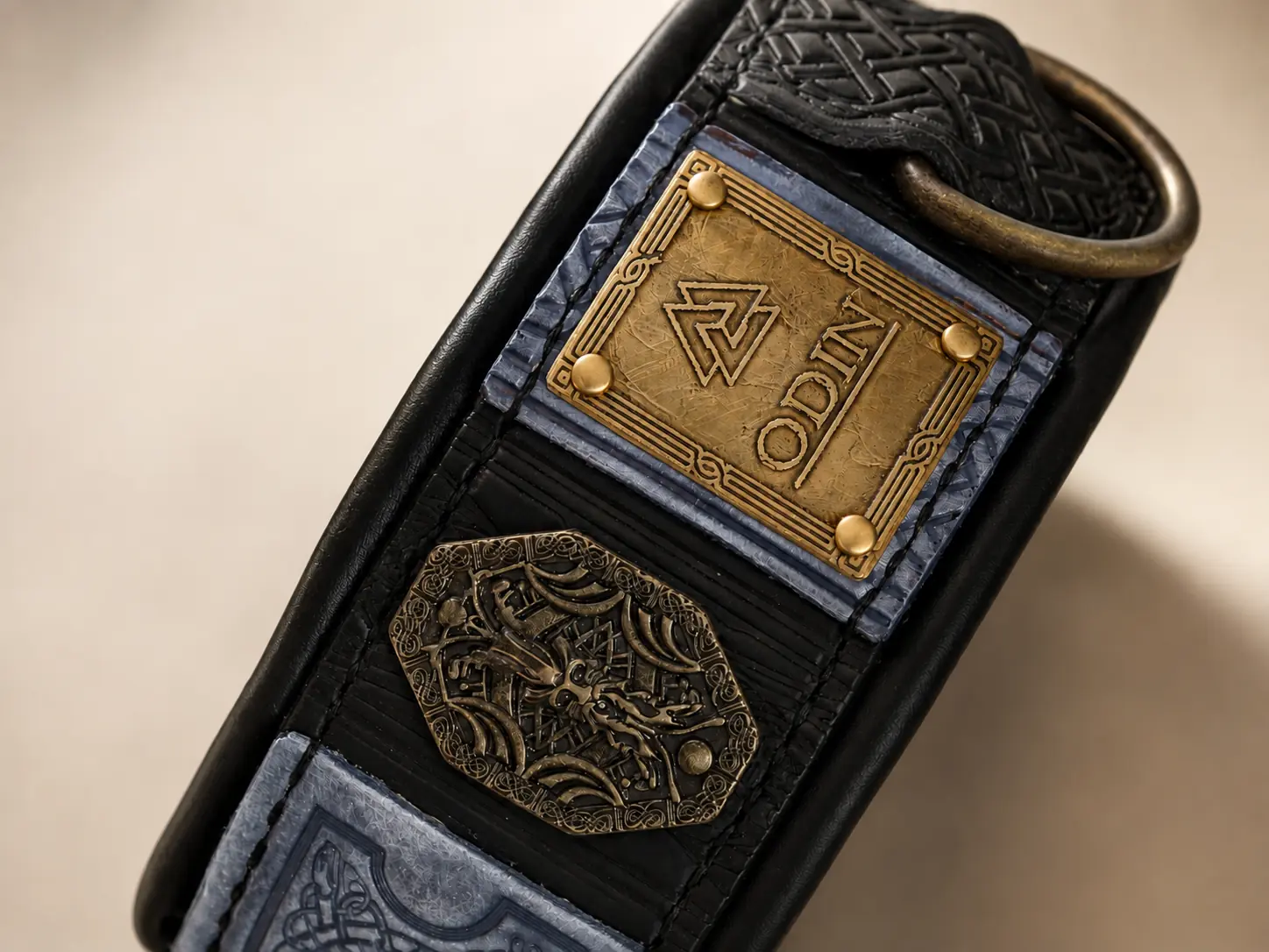 Odin personalized black leather dog collar by Workshop Sauri