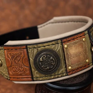 Olive green leather dog collar by SAURI