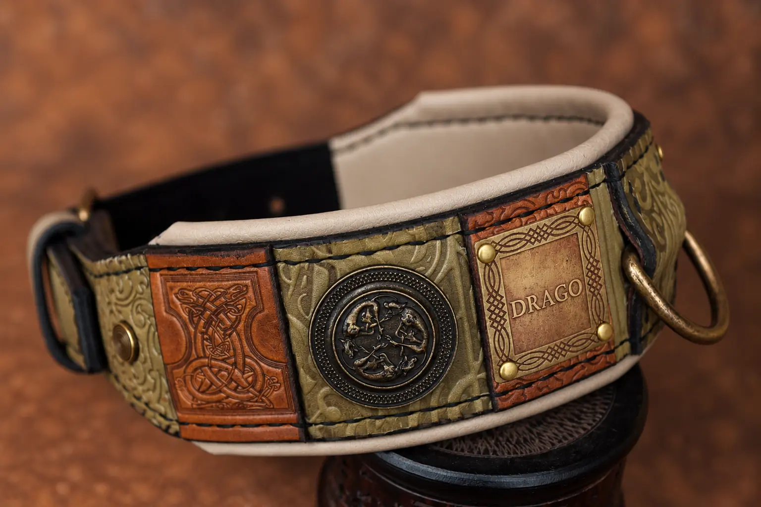 Olive green leather dog collar by SAURI
