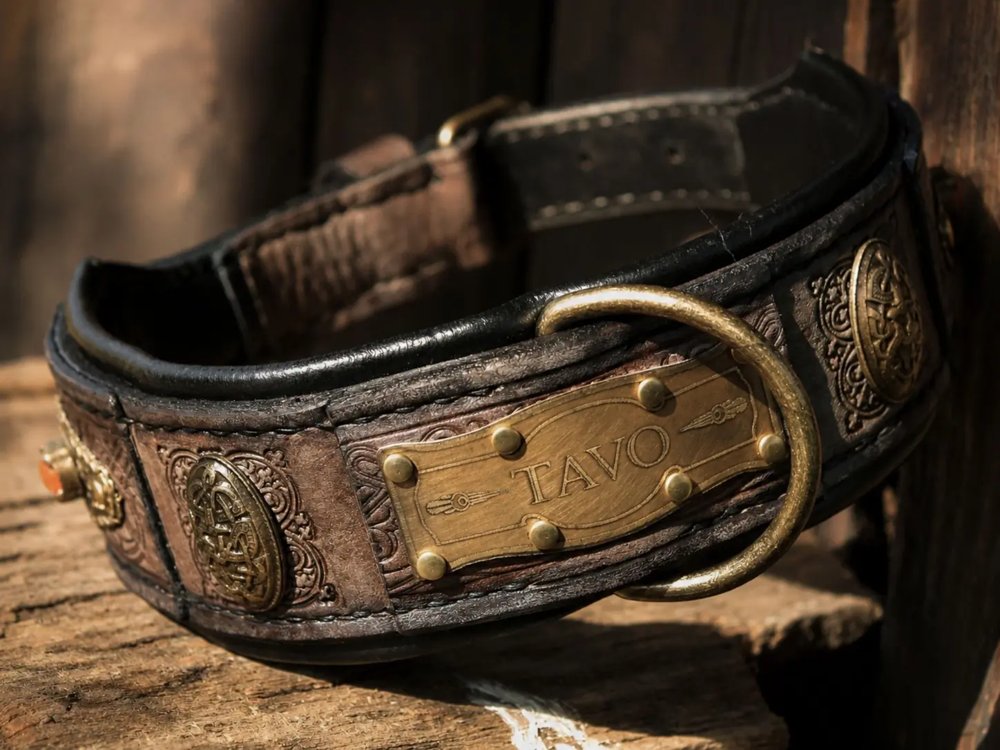 Personalized rustic leather dog collar SARDI buckle detail