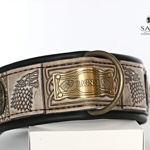 Personalized beige leather dog collar RAGNAR by Workshop Sauri scaled 1