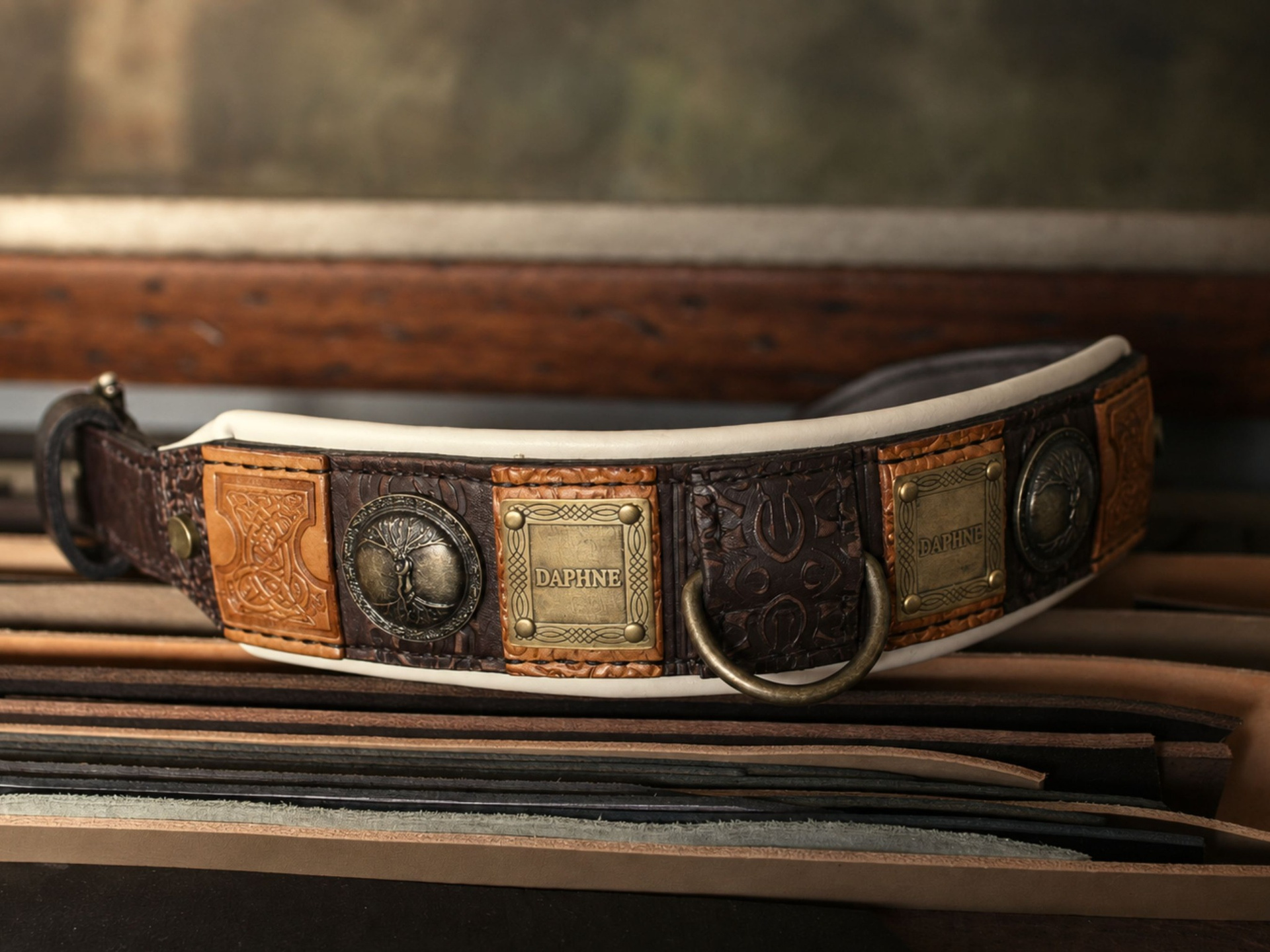 Personalized brown leather dog collar IMPERIAL by SAURI
