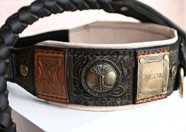 Personalized brown leather dog collar IMPERIAL by Workshop Sauri scaled 1