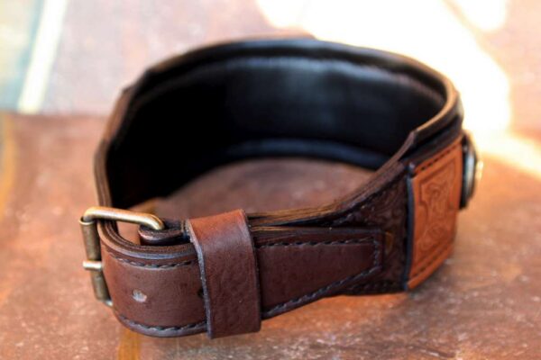 Personalized dog collar with black leather cushion buckle