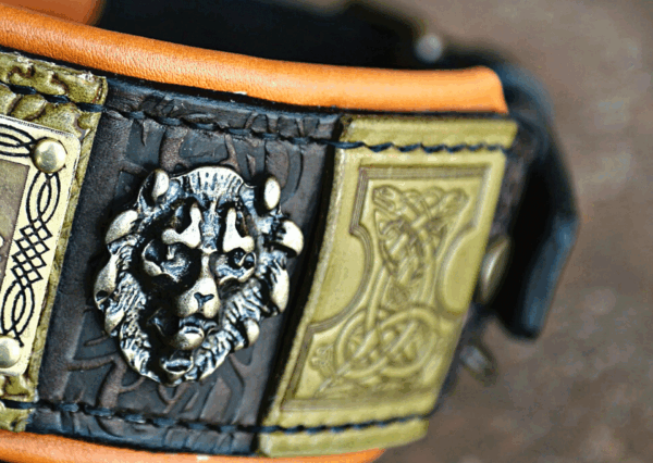 Personalized dog collar with lions SIMHA by SAURI