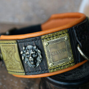 Personalized dog collar with lions SIMHA by Sauri Workshop