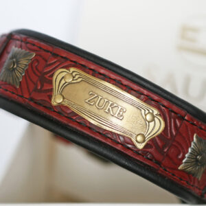 Personalized leather dog collar RED TERRA by Workshop Sauri