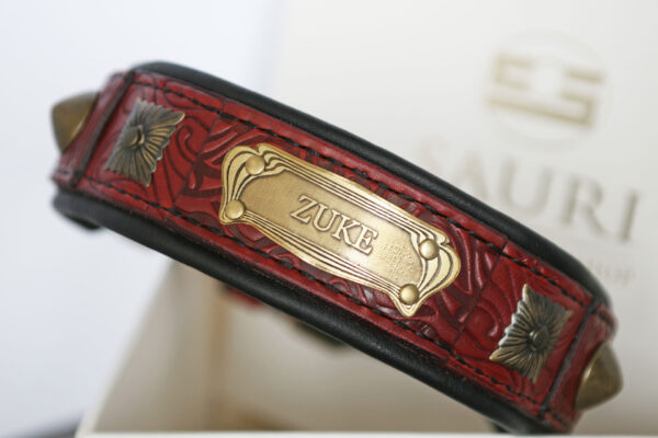 Personalized leather dog collar RED TERRA by Workshop Sauri