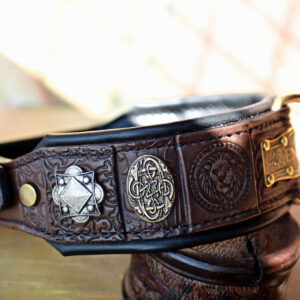 Personalized leather dog colllar with lions MATTIS by SAURI