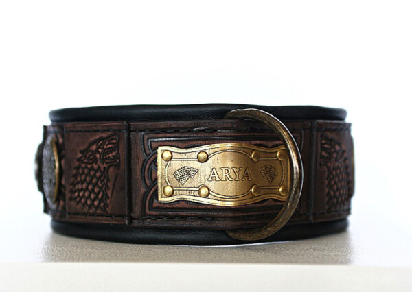 Personalized leather dog colllar with wolves MATTIS by SAURI