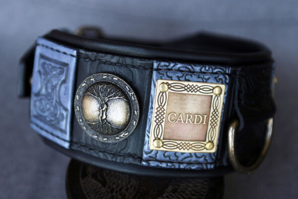 Personalized luxury black and grey dog collar by Workshop Sauri