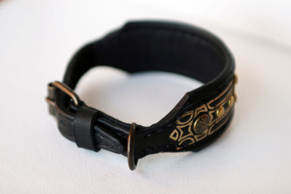 Small leather dog collar with nameplate by Workshop Sauri