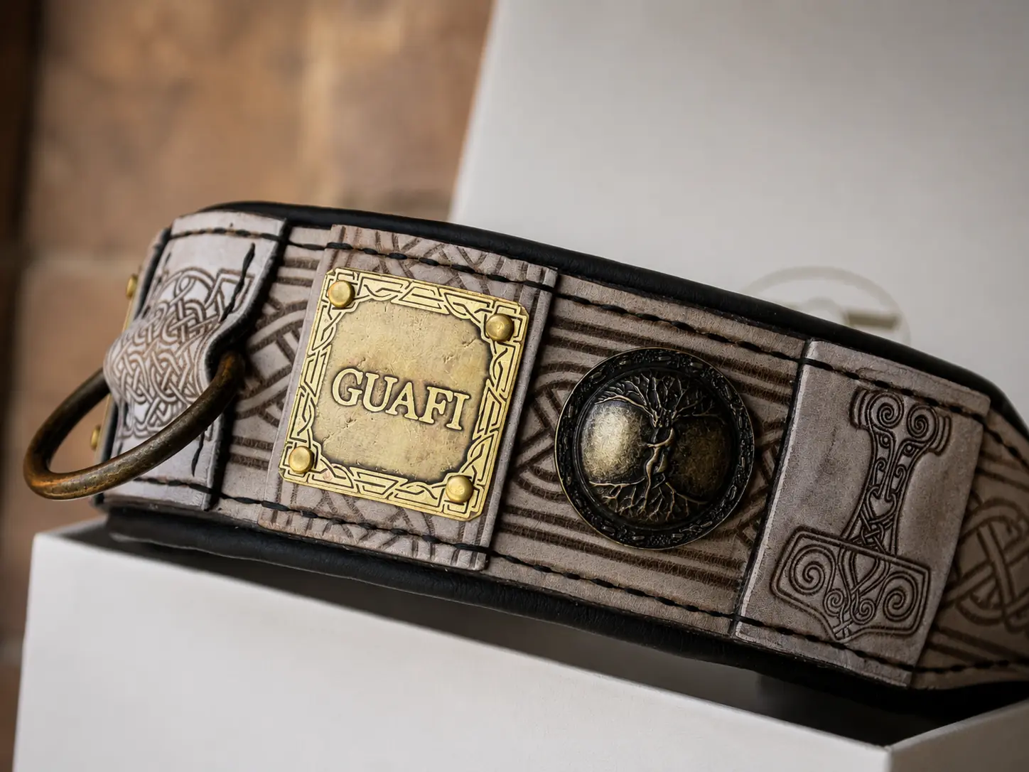 THOR viking leather dog collar with name by SAURI