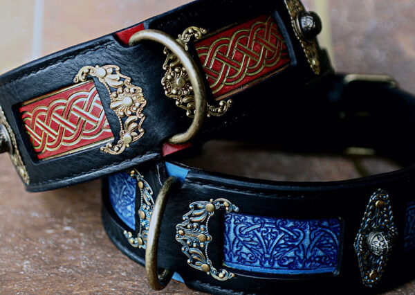 Unique leather dog collar with filigree large breeds SERAPHIM by SAURI