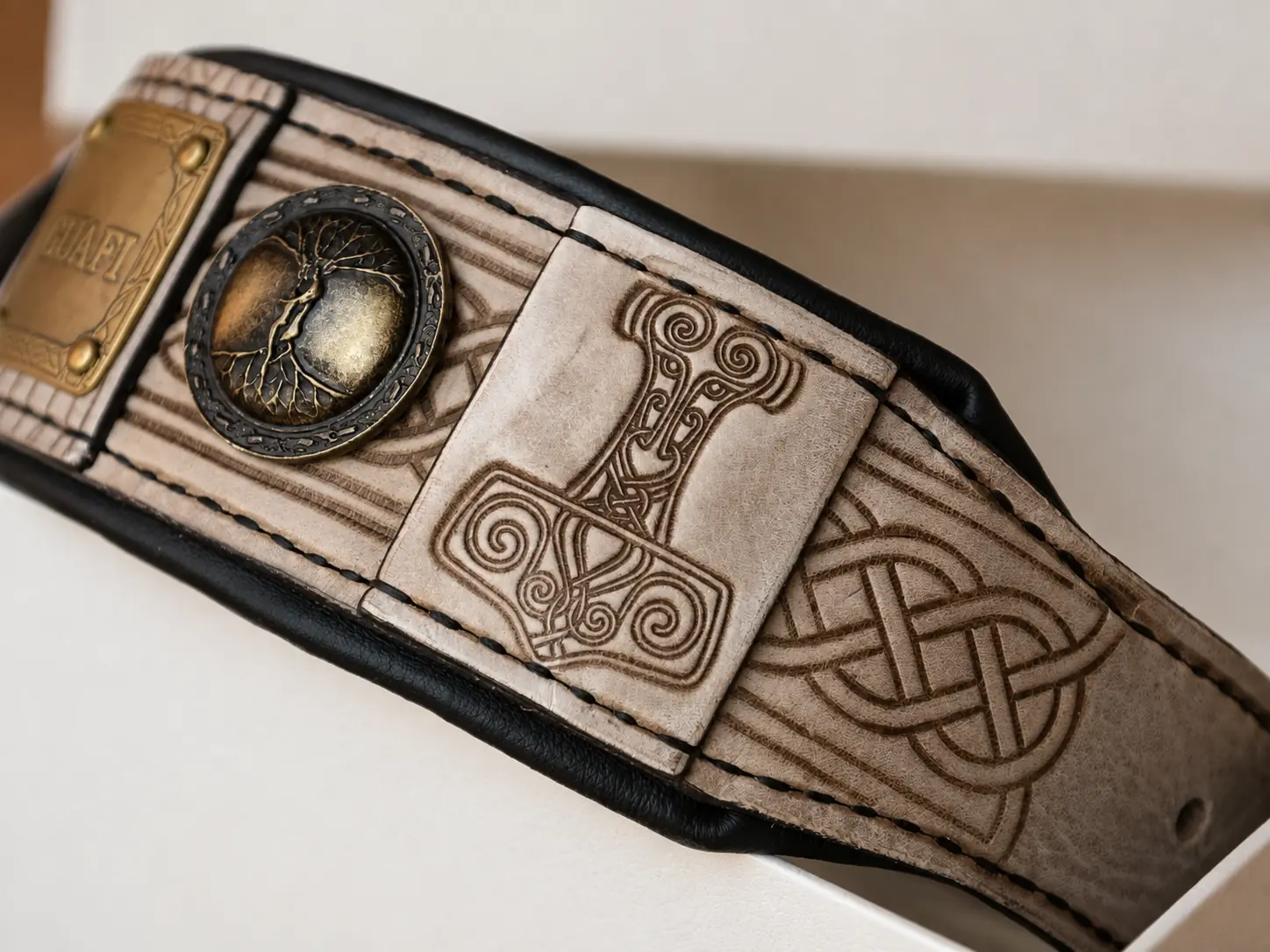 Viking dog collar with name and THOR hammer by SAURI