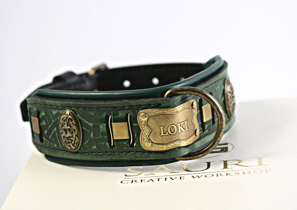 LOKI Viking dog collar with nameplate Sauri Dog Collars