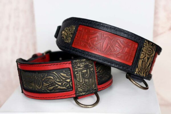 black and red leather dog collars
