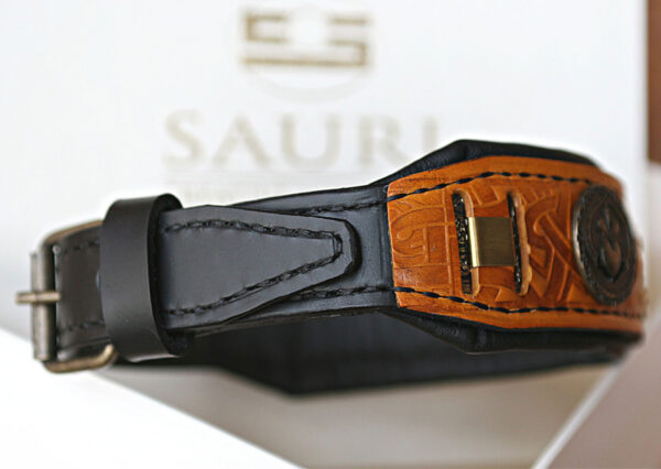 Premium hand stitched leather dog collar with name BALDR by SAURI