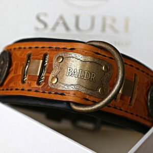 Premium leather dog collar with name and Claddagh BALDR by SAURI