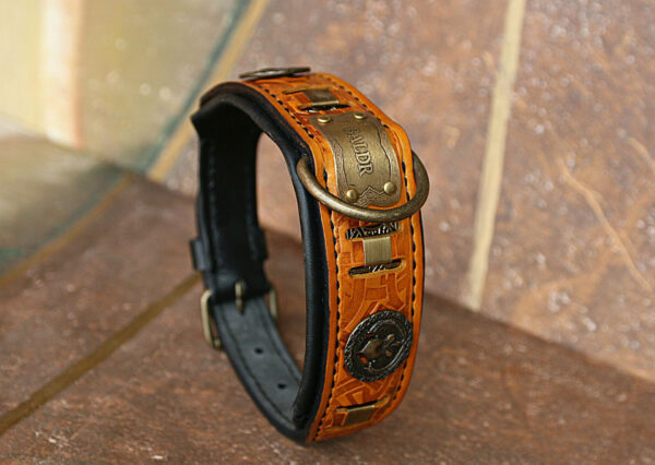 Premium personalized leather dog collar BALDR by SAURI
