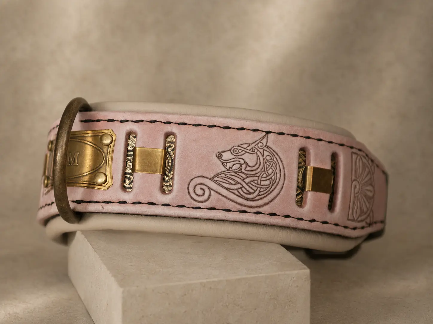 Personalized pink leather dog collar with soft leather padding by SAURI